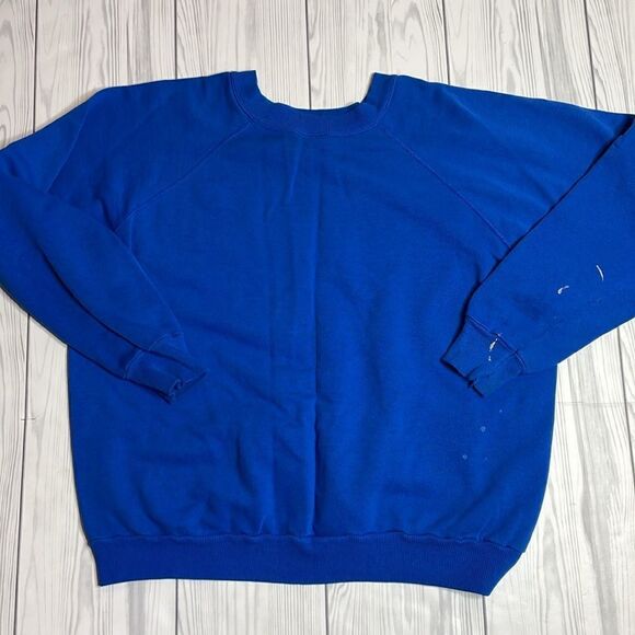 80s 90s Vintage Crewneck Blue Sweatshirt Blue Large Distressed - Picture 6 of 6